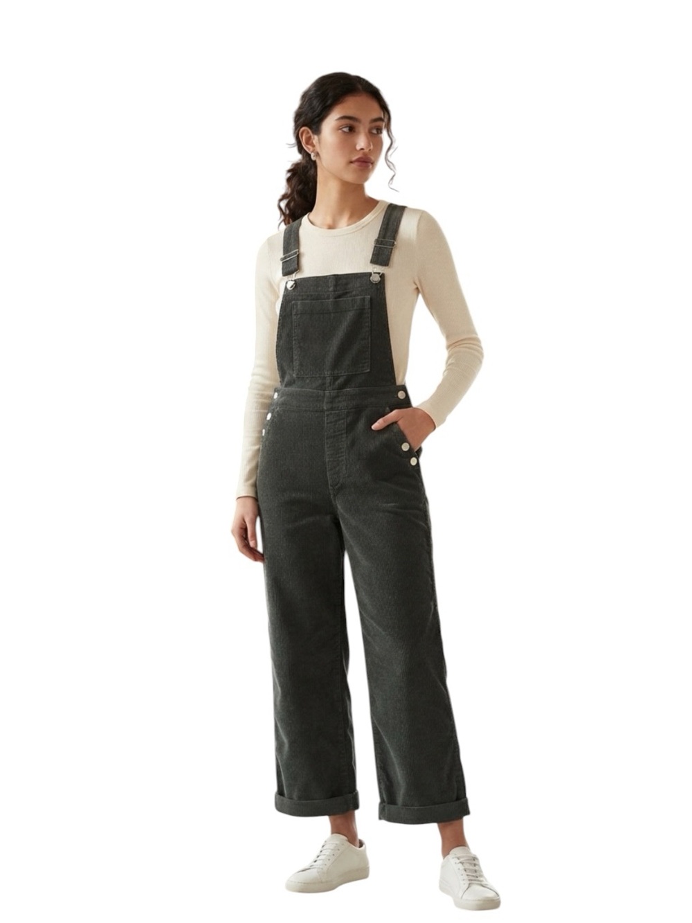 Listicle Wide Leg Corduroy Overalls in Dark Green Size S